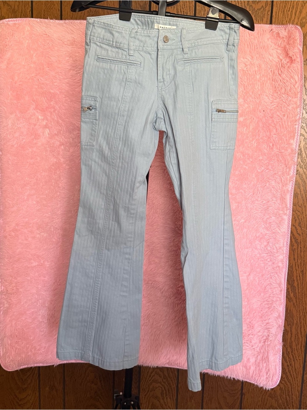 PacSun Low Rise Cargo Flare Pants Light Blue Size 26 Y2K
